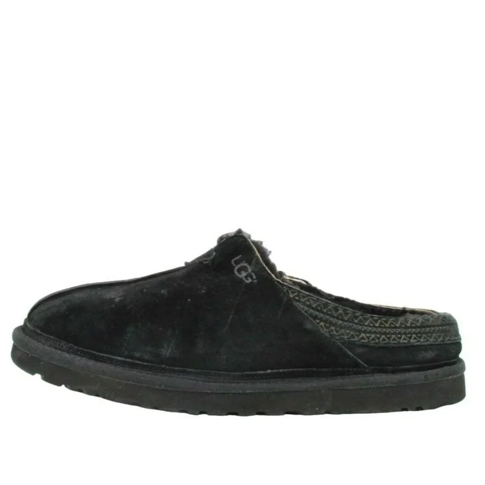 UGG Australia Tasman Black Suede Slip On Shearling Lined Slippers Size 12 - Picture 1 of 10